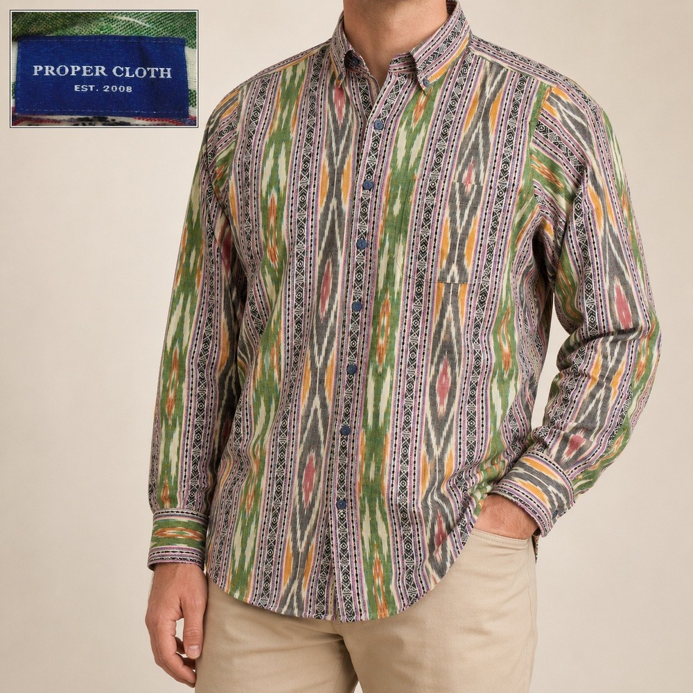 Proper Cloth Shirt Men Med Aztec Boho Southwestern Tribal Festival Hippie Groovy
